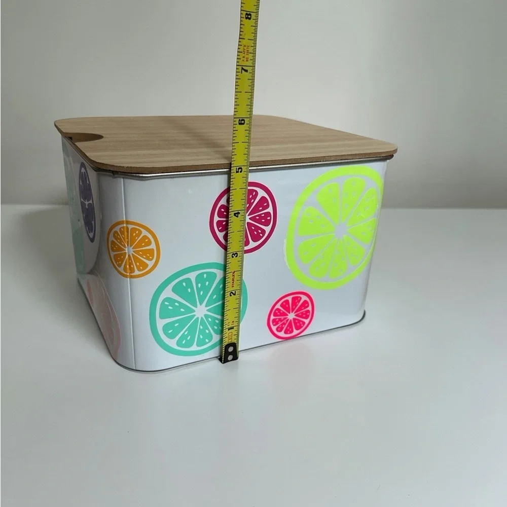 Colorful Citrus Design Storage Tin with Wooden Lid